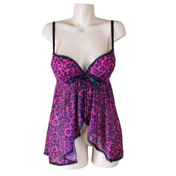 NWT La Senza Push Up Babydoll Bra Medium Cheetah Negligee Front Close Pink N107 - Picture 1 of 9